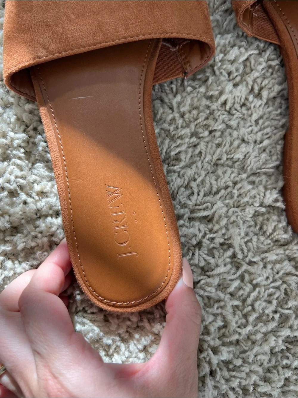 J. Crew Suede Slide Sandals in Rust Brown
